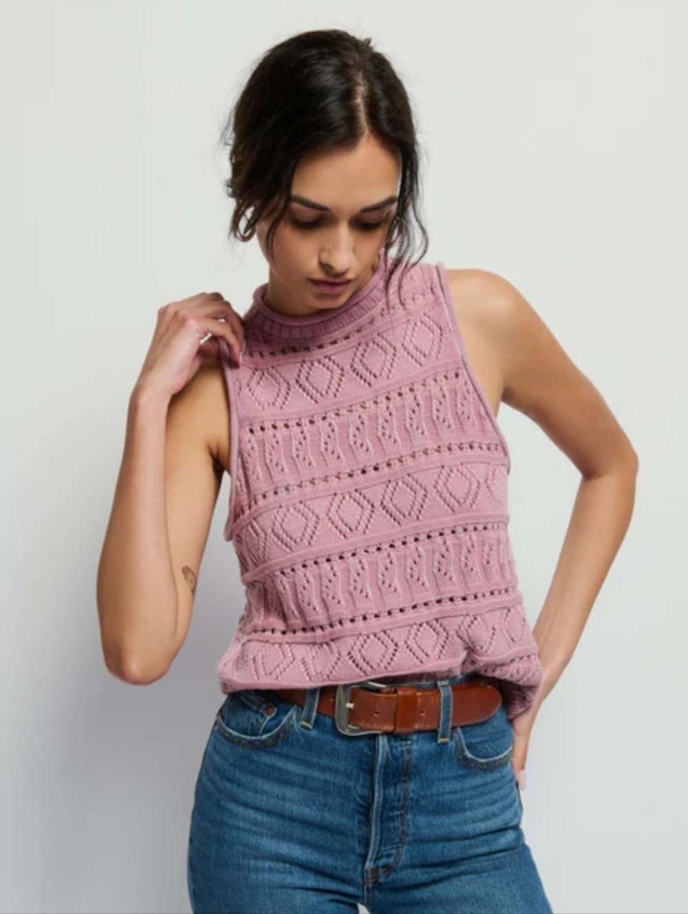 Nation LTD Lilac Lina Pointelle Sweater Top S